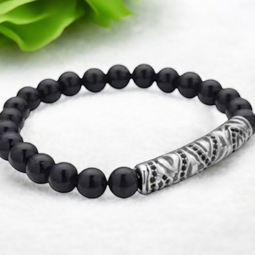 Black Agate Beaded Bracelet